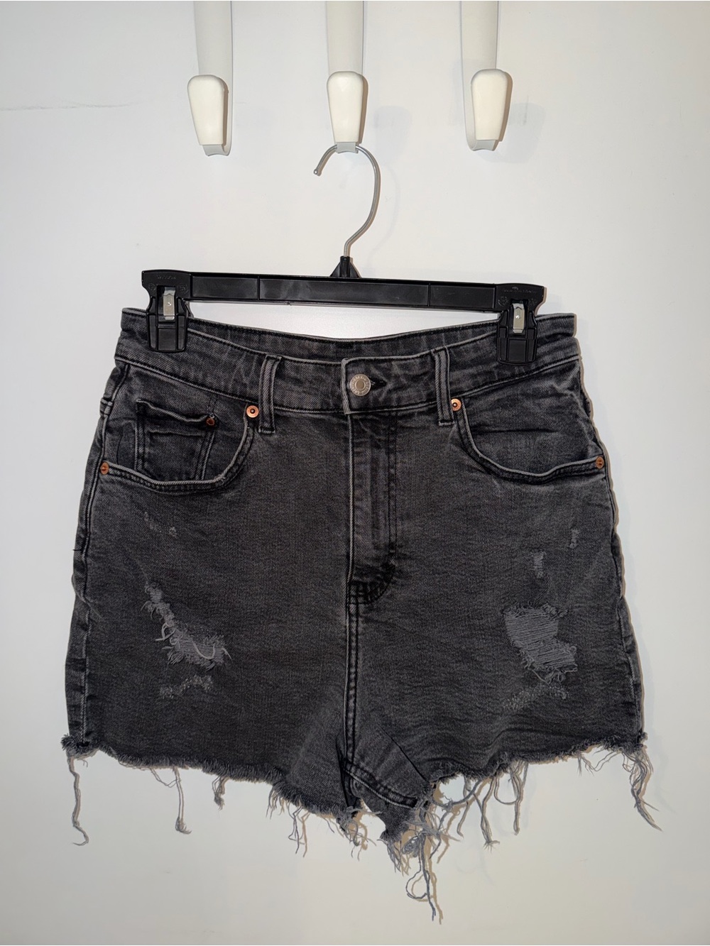 H&M Black Distressed Frayed Hem Denim Shorts